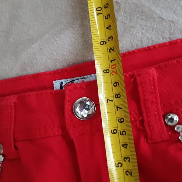 Klip Rhinestone Red Denim Jeans Sz 7 - Picture 7 of 10
